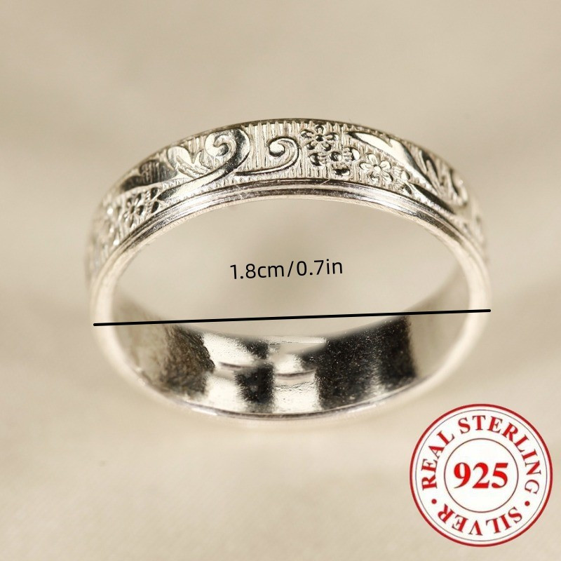 925 Pure Silvery Engraved Pattern Wide Face Ring